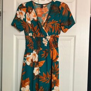 Floral Teal and Orange Dress